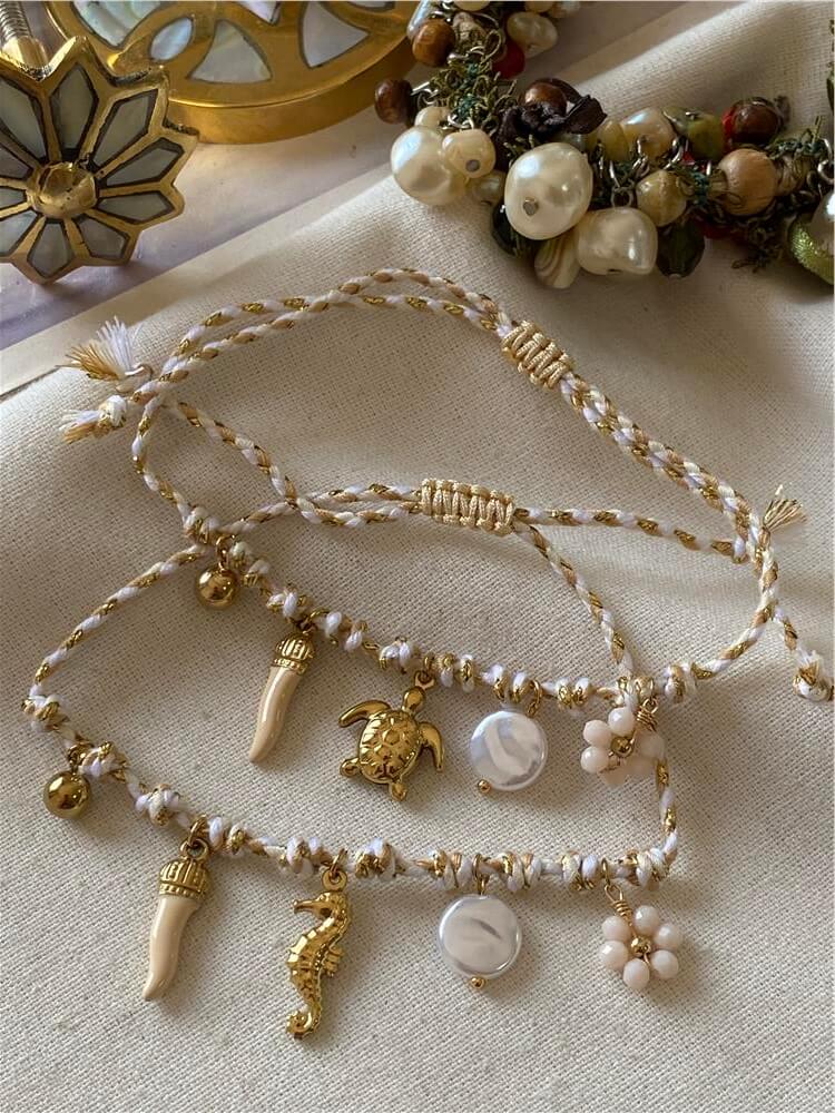Çelik Charmlı Çoklu Kullanımlı İp Bileklik