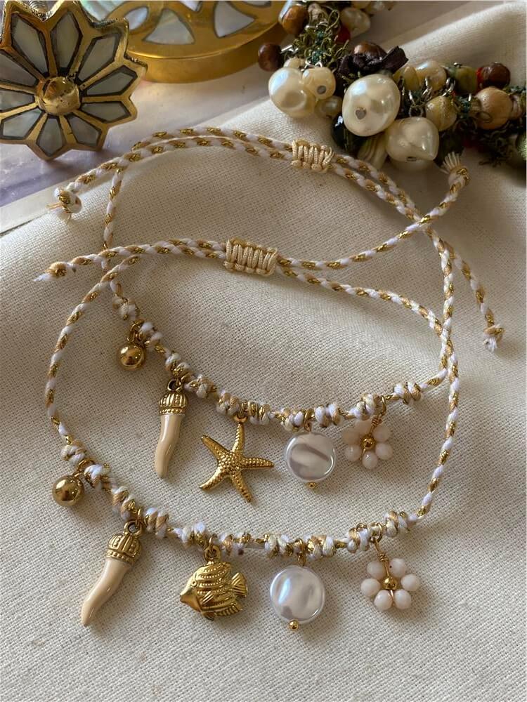 Çelik Charmlı Çoklu Kullanımlı İp Bileklik