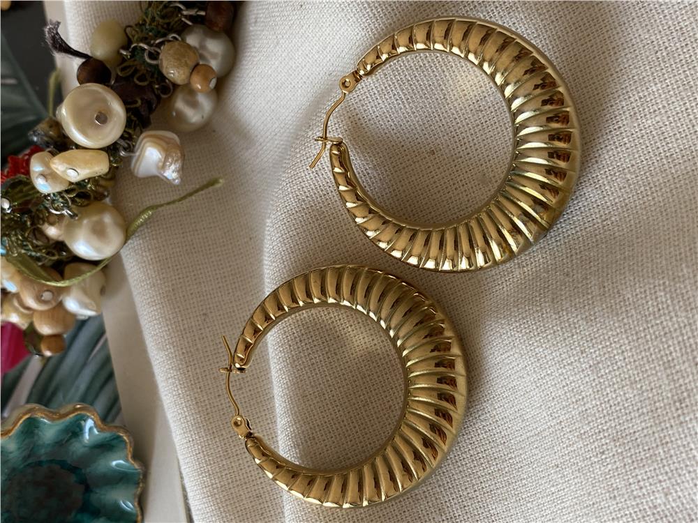 Çelik Çizgili Halka Küpe