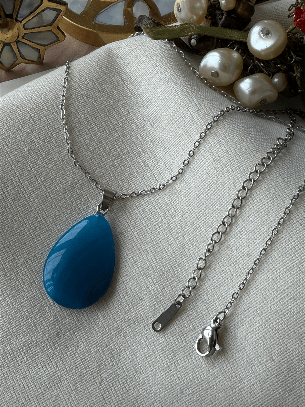 Çelik Damla Model Akik Kolye