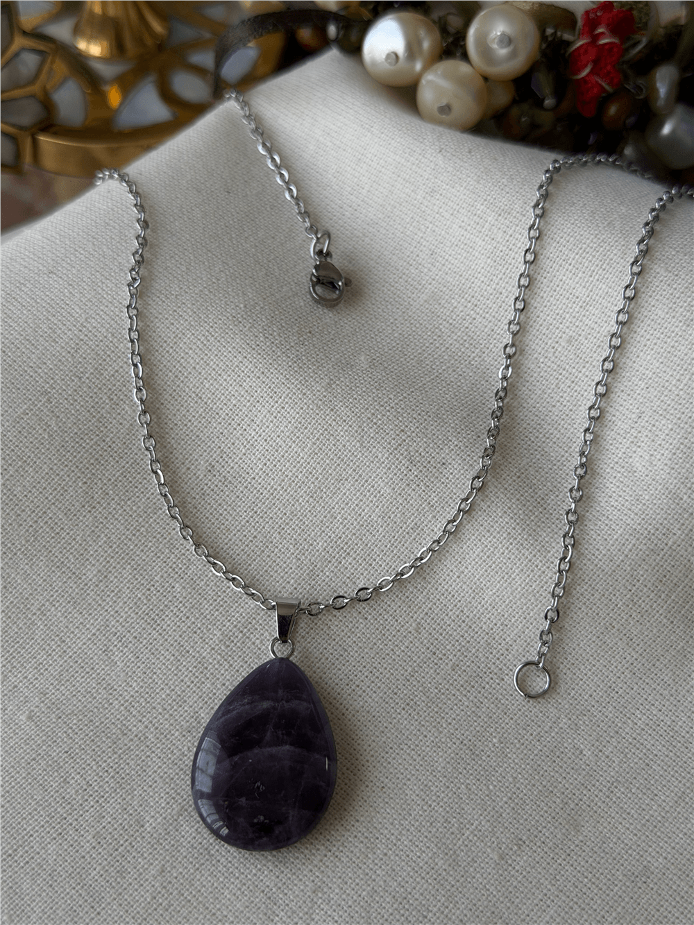 Çelik Damla Model Ametist Kolye