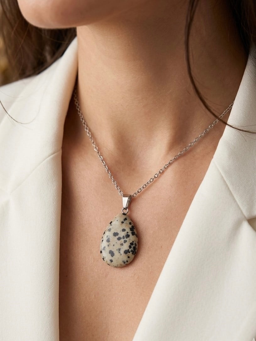 Çelik Damla Model Desenli Jasper Kolye