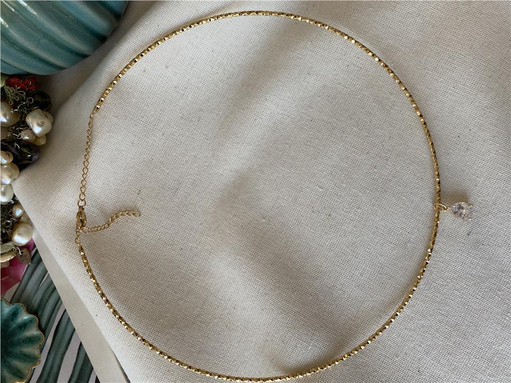 Çelik Damla Taşlı Choker Kolye 
