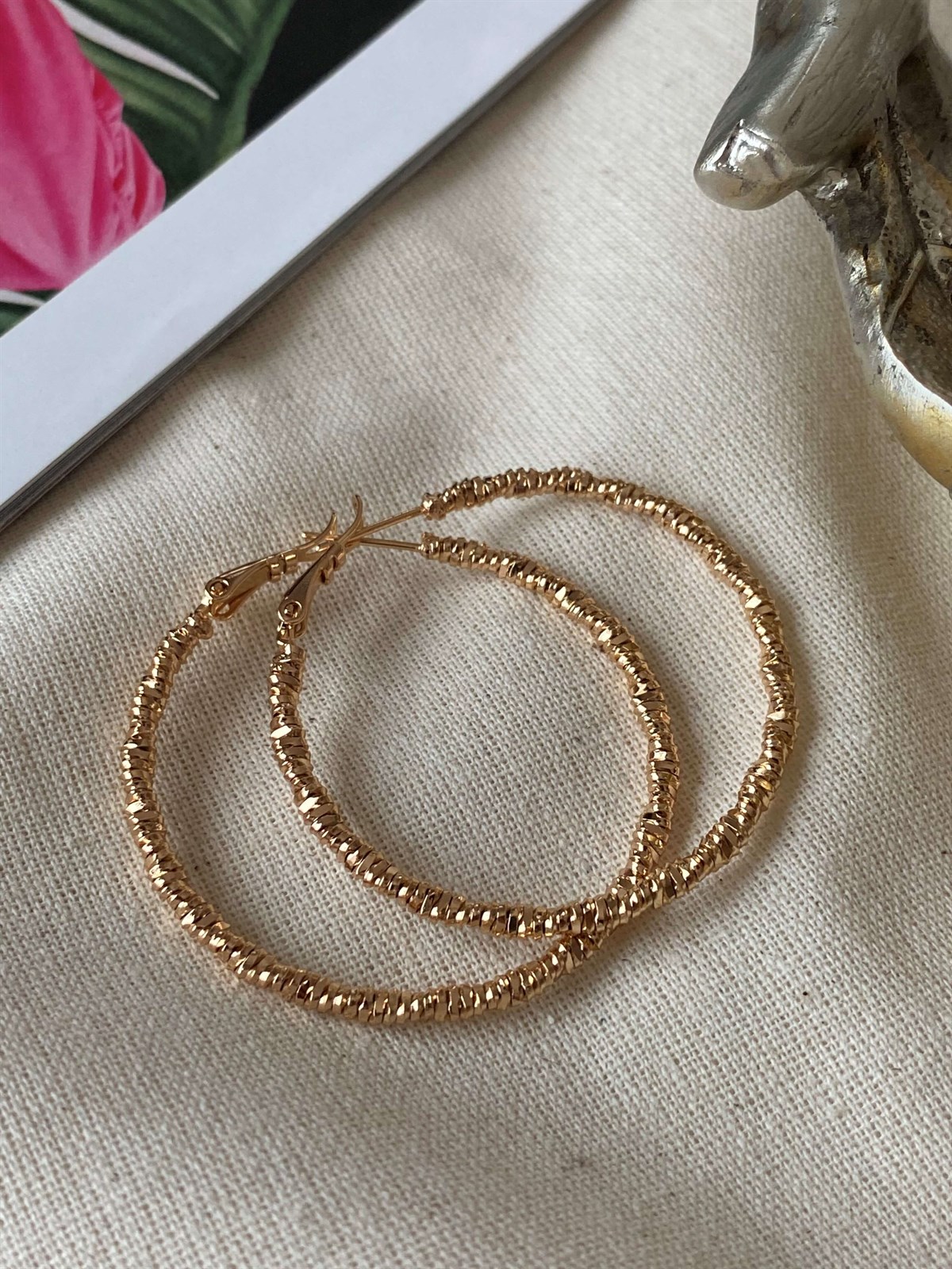 Steel Patterned Hoop Earrings
