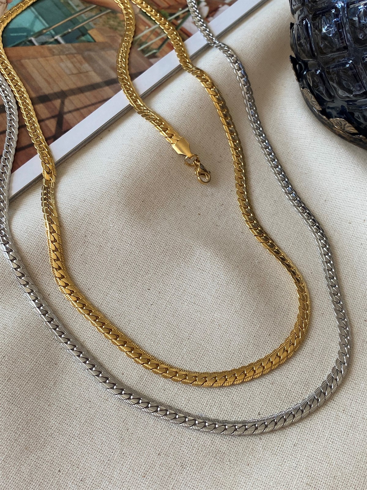 Steel Patterned Flat Knitted Chain 65 cm
