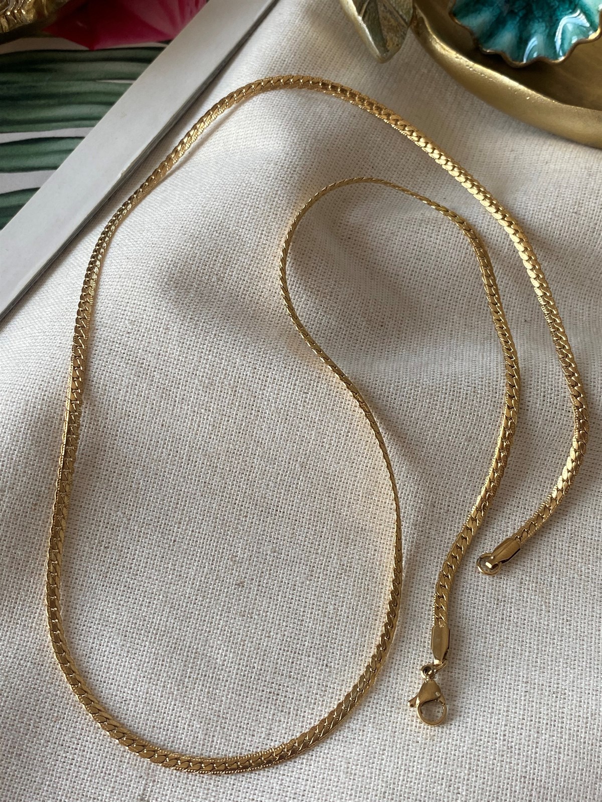 Steel Patterned Flat Knitted Chain 65 cm