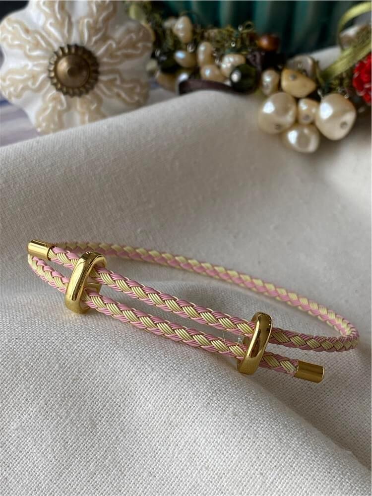 Çelik Detaylı Ayarlanabilir Butter Yellow&Pink Örgü Bileklik