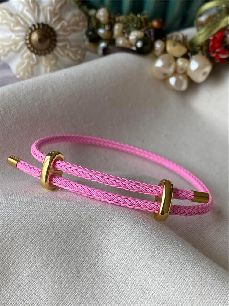 Çelik Detaylı Ayarlanabilir Pembe Örgü Bileklik