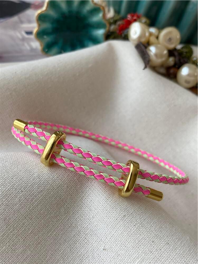 Çelik Detaylı Ayarlanabilir Pembe Sarı Örgü Bileklik