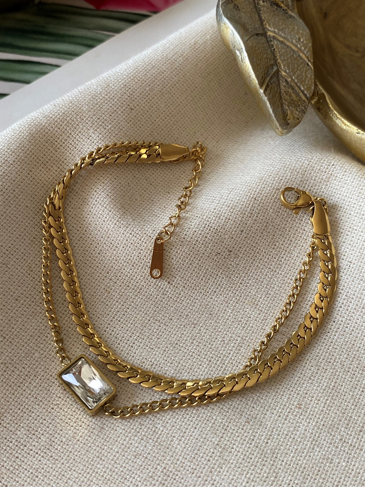 Steel Rectangle Stone Bracelet
