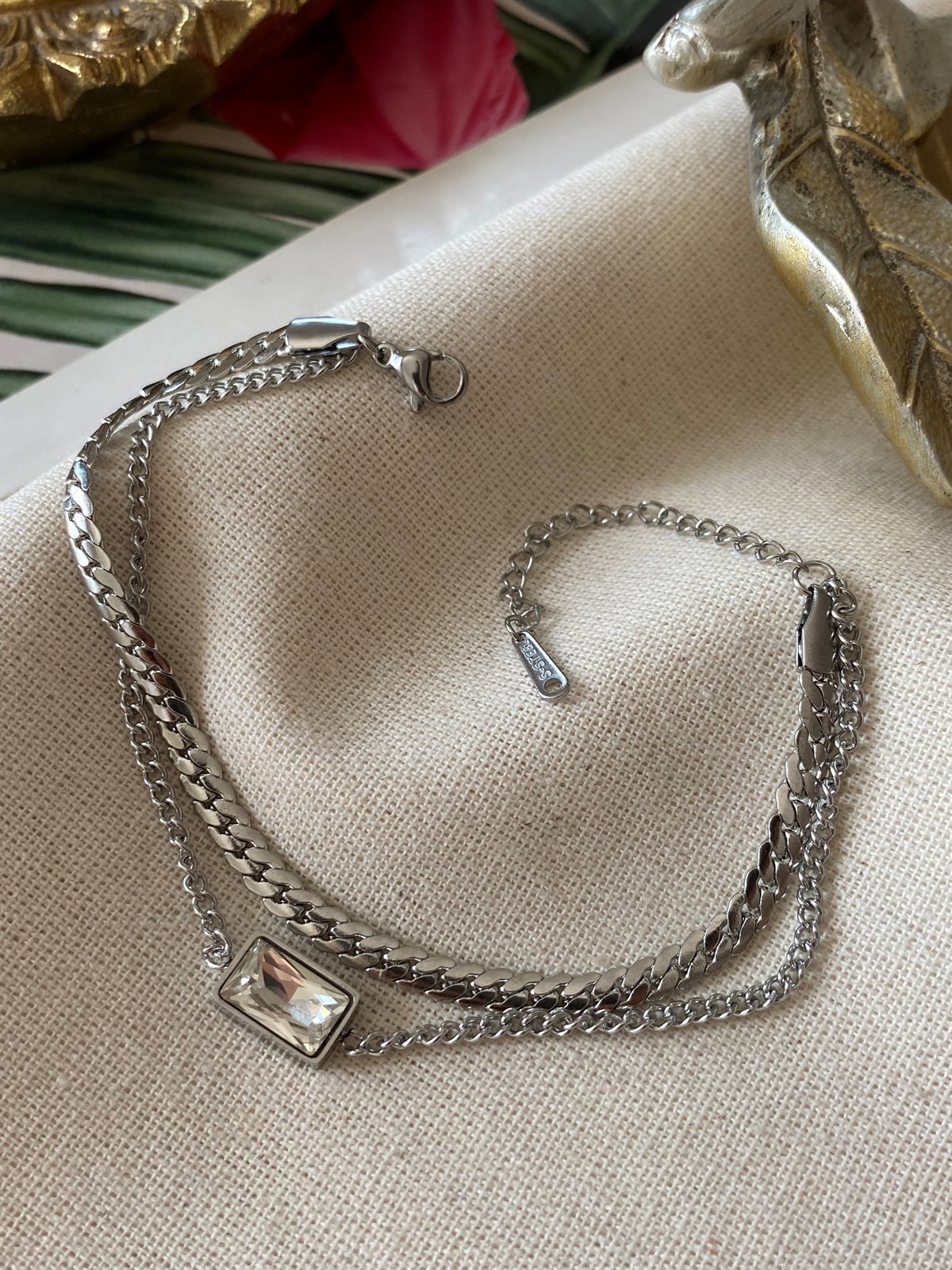 Steel Rectangle Stone Bracelet