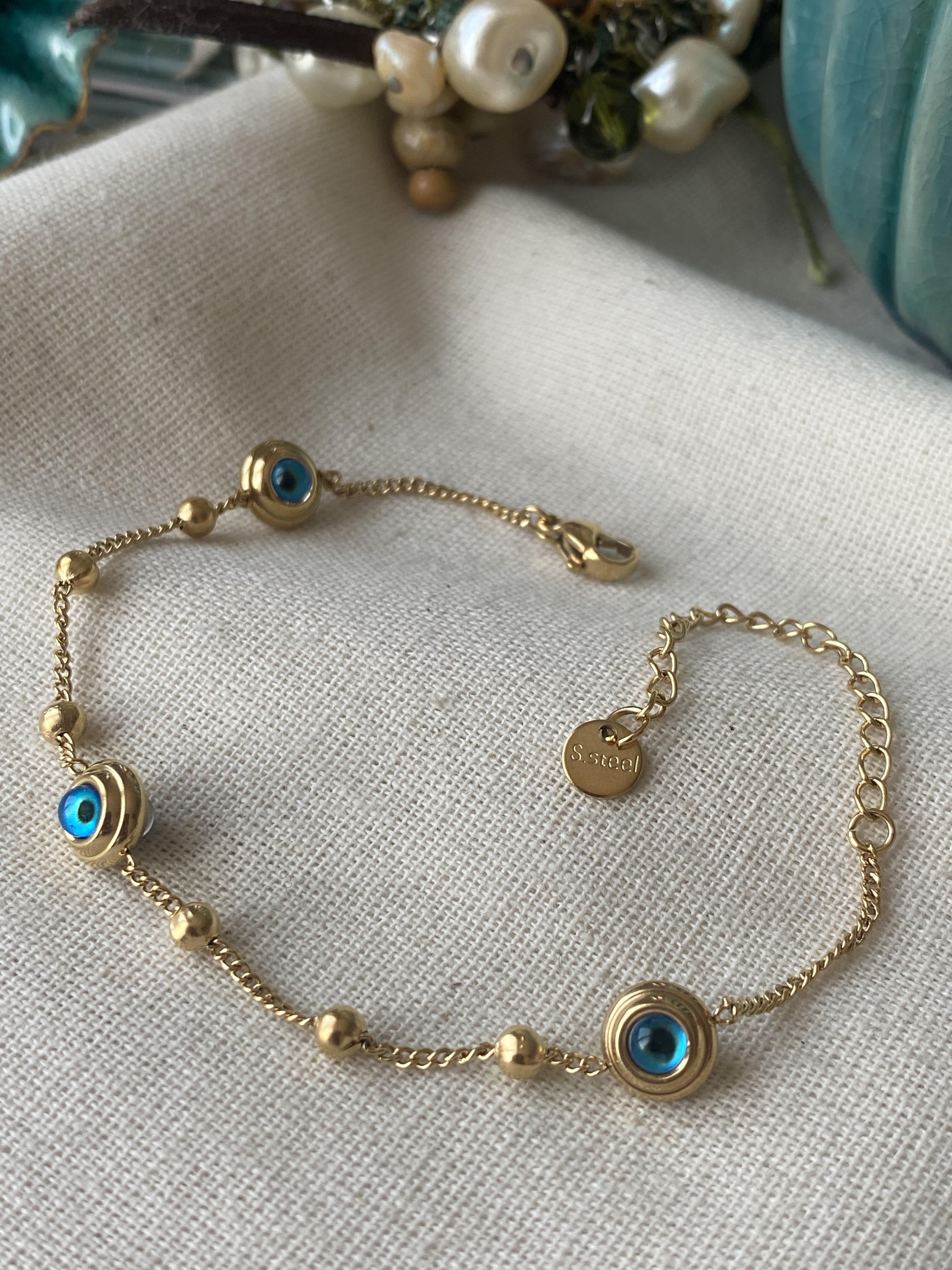 Çelik Dorikalı Göz Boncuk Bileklik