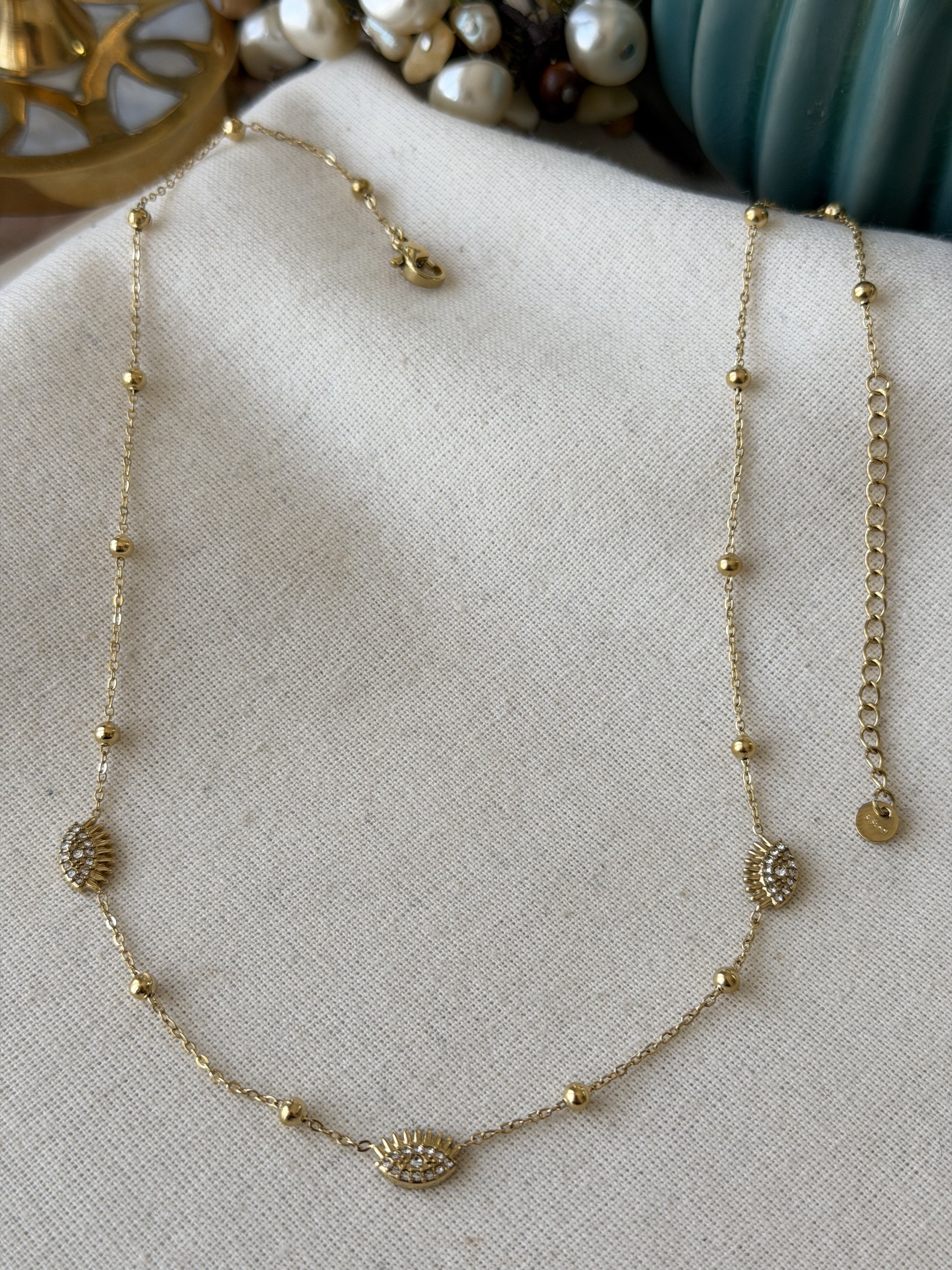 Çelik Dorikalı Taşlı Göz Kolye