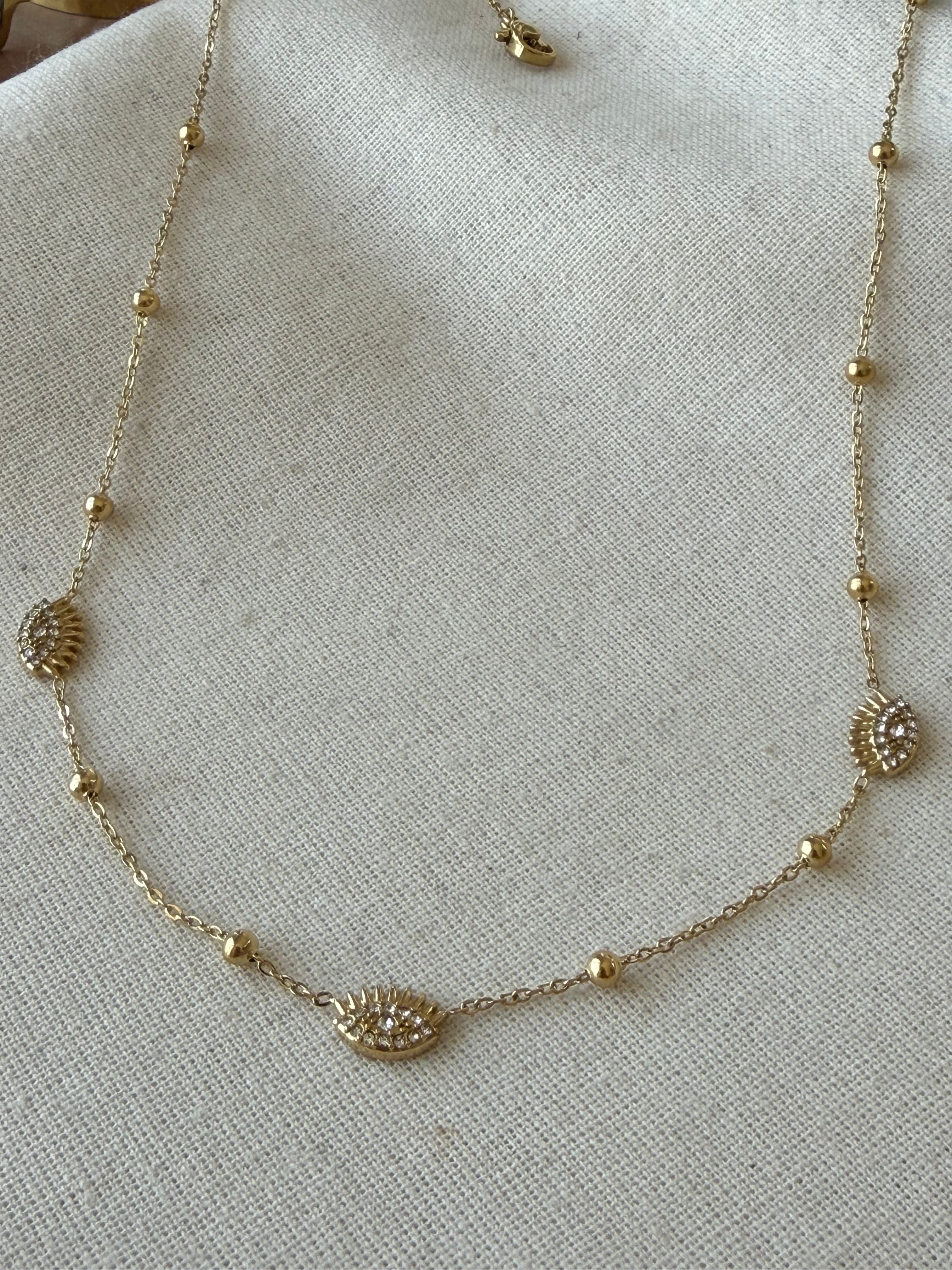 Çelik Dorikalı Taşlı Göz Kolye