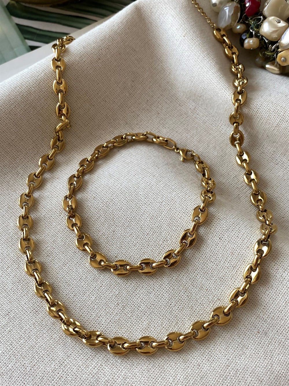 Çelik Düğme Set Kolye