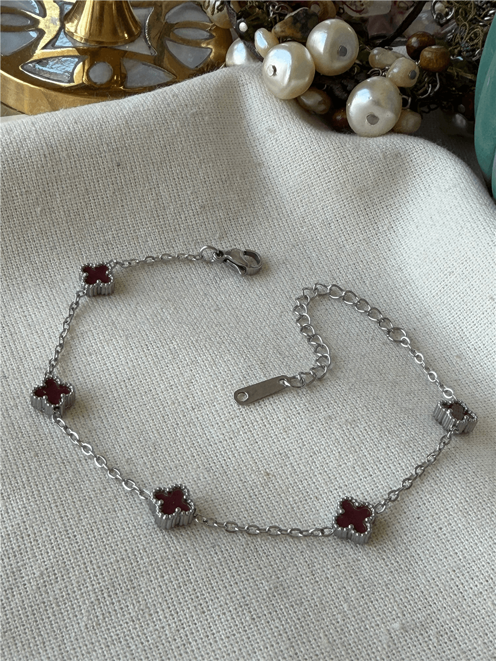 Çelik Ekstra Mini Bordo Cleef Bileklik