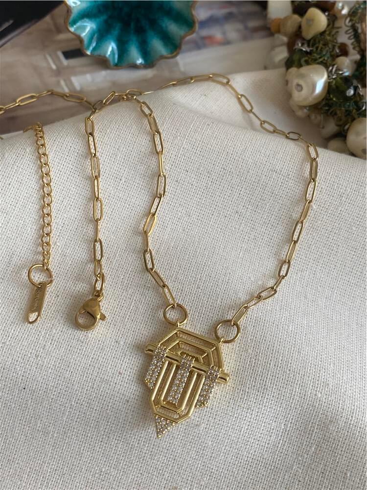 Çelik Geniş Zincirli Gold Serenay Kolye