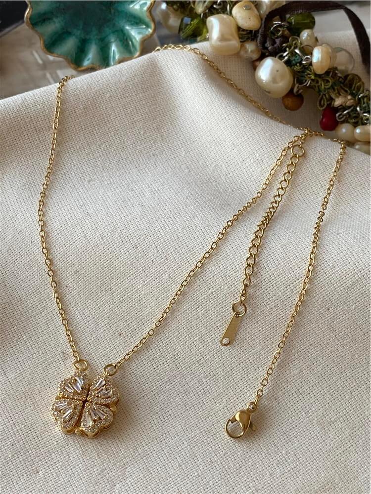Çelik Gold Açılabilir Kalp Yonca Kolye