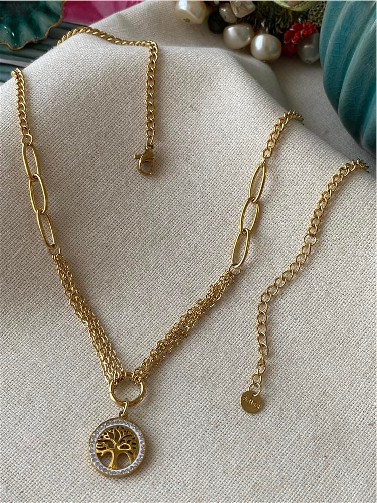 Çelik Gold Ataç Zincirli Yaşam Ağacı Kolye