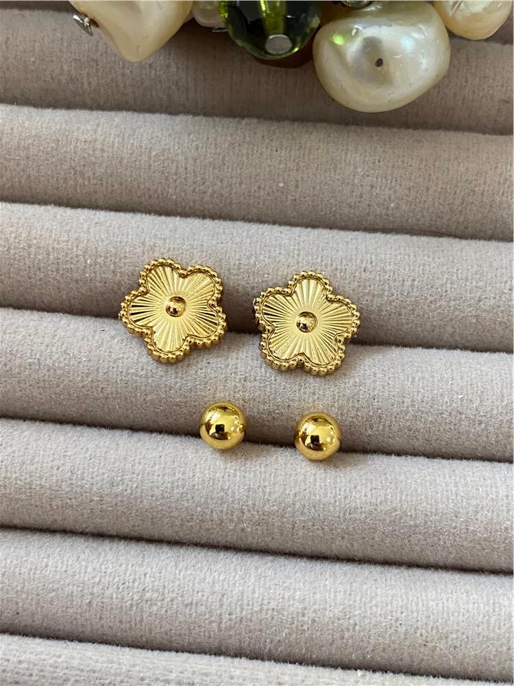 Çelik Gold Cleef Model Küpe Seti