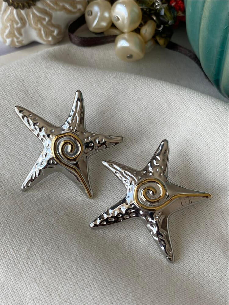 Çelik Gold Detaylı Denizyıldızı Küpe