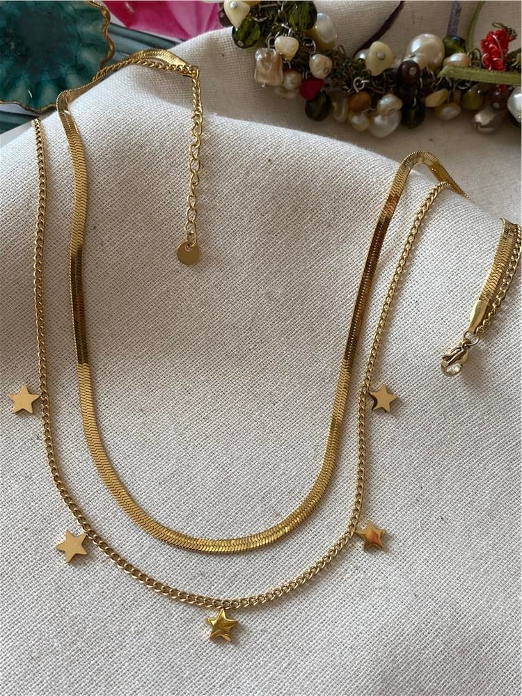 Çelik Gold İkili Star Kolye   