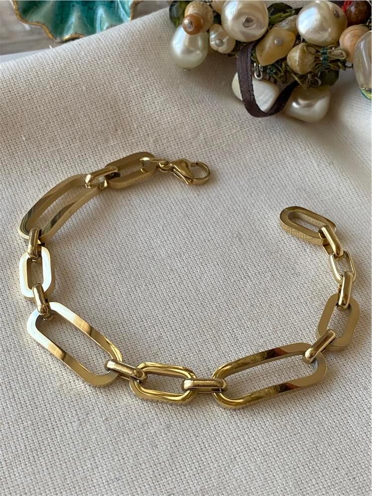 Çelik Gold Oval Zincir Bileklik