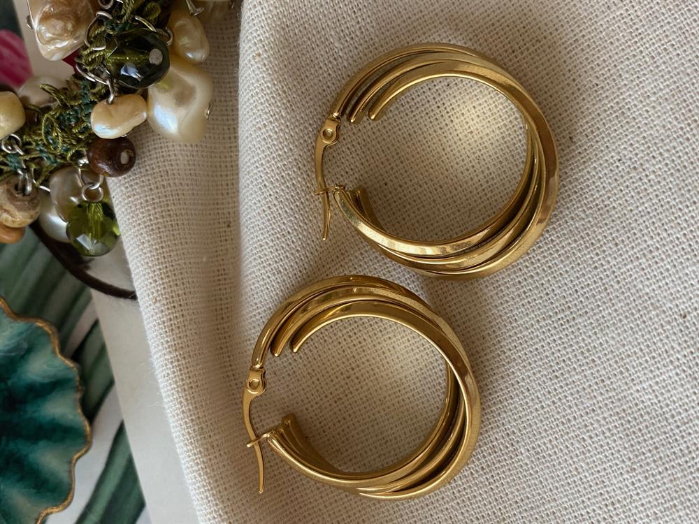 Çelik Gold Trinity Küpe