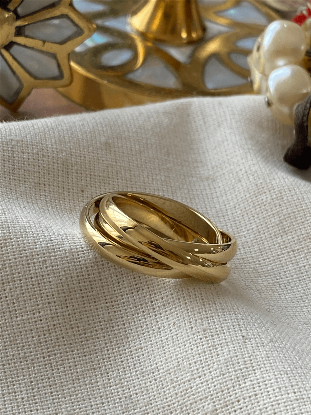 Çelik Gold Trinity Yüzük