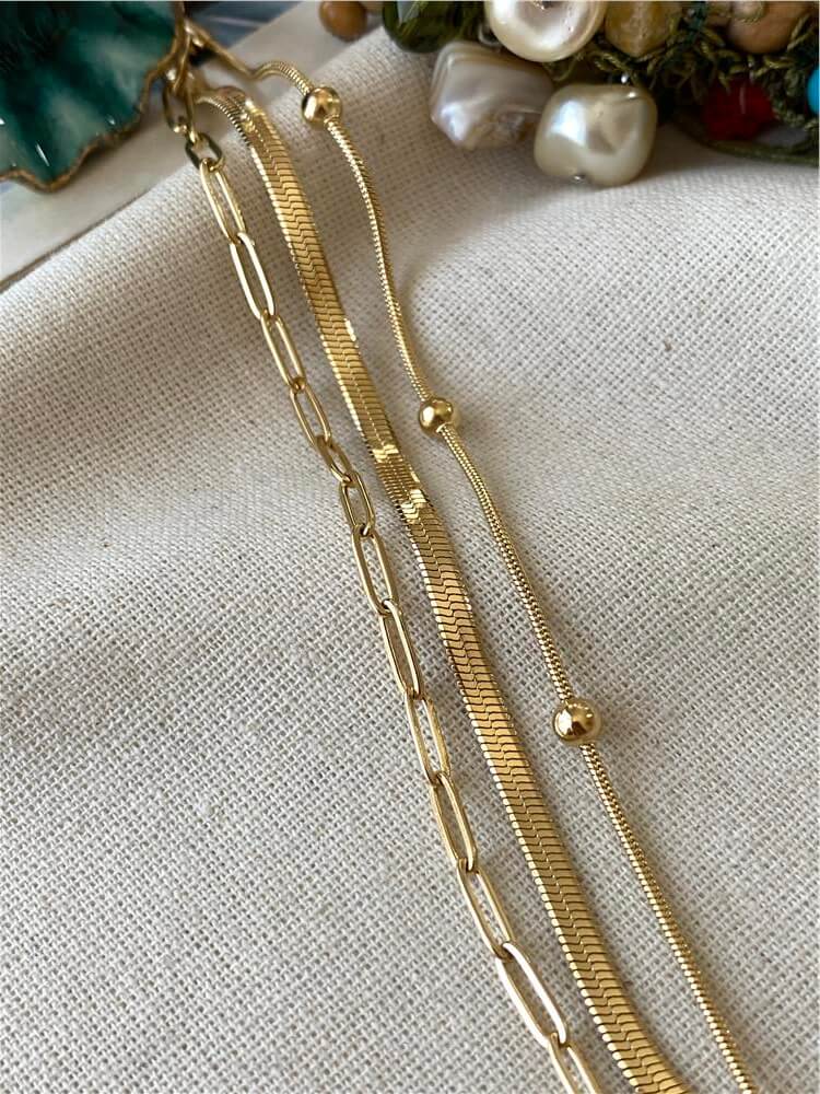Çelik Gold Üç Model Zincir Bileklik