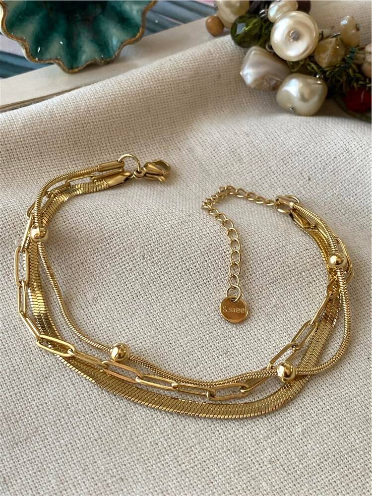 Çelik Gold Üç Model Zincir Bileklik