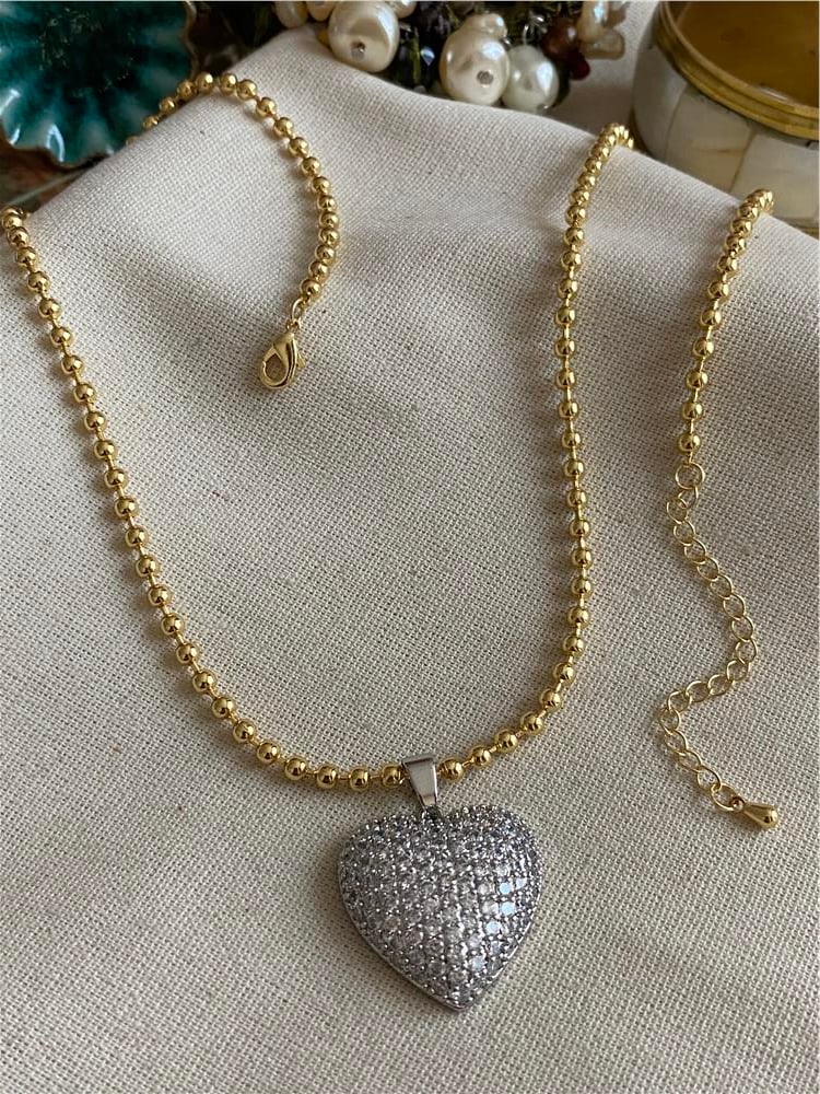 Çelik Gold Zincirli Silver Bombe Kalp Kolye