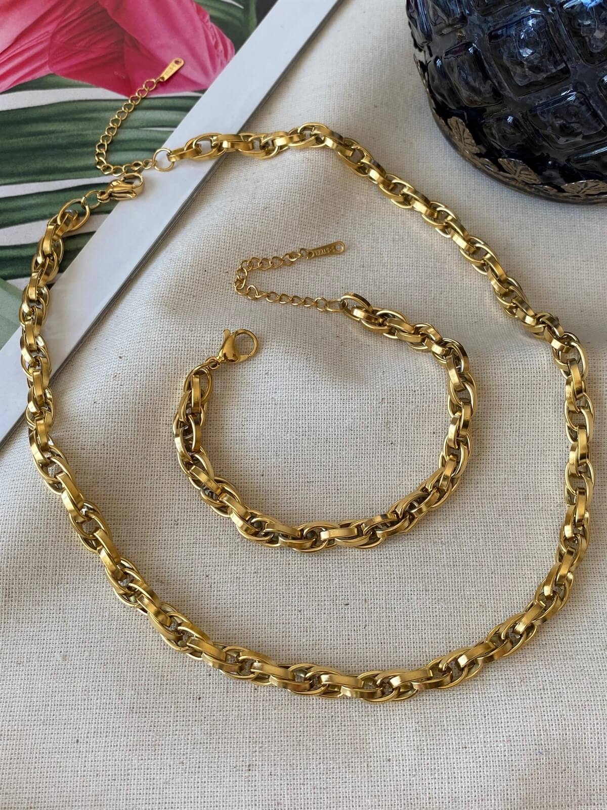 Steel Grande Spiral Necklace and Bracelet Set