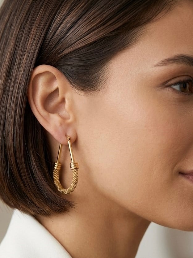 Çelik Hasır Detaylı Çengel Küpe