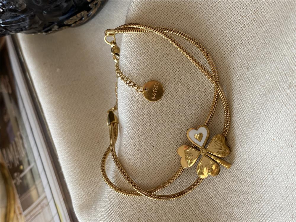 Çelik İkili Beyaz Kalp Nefel Bileklik