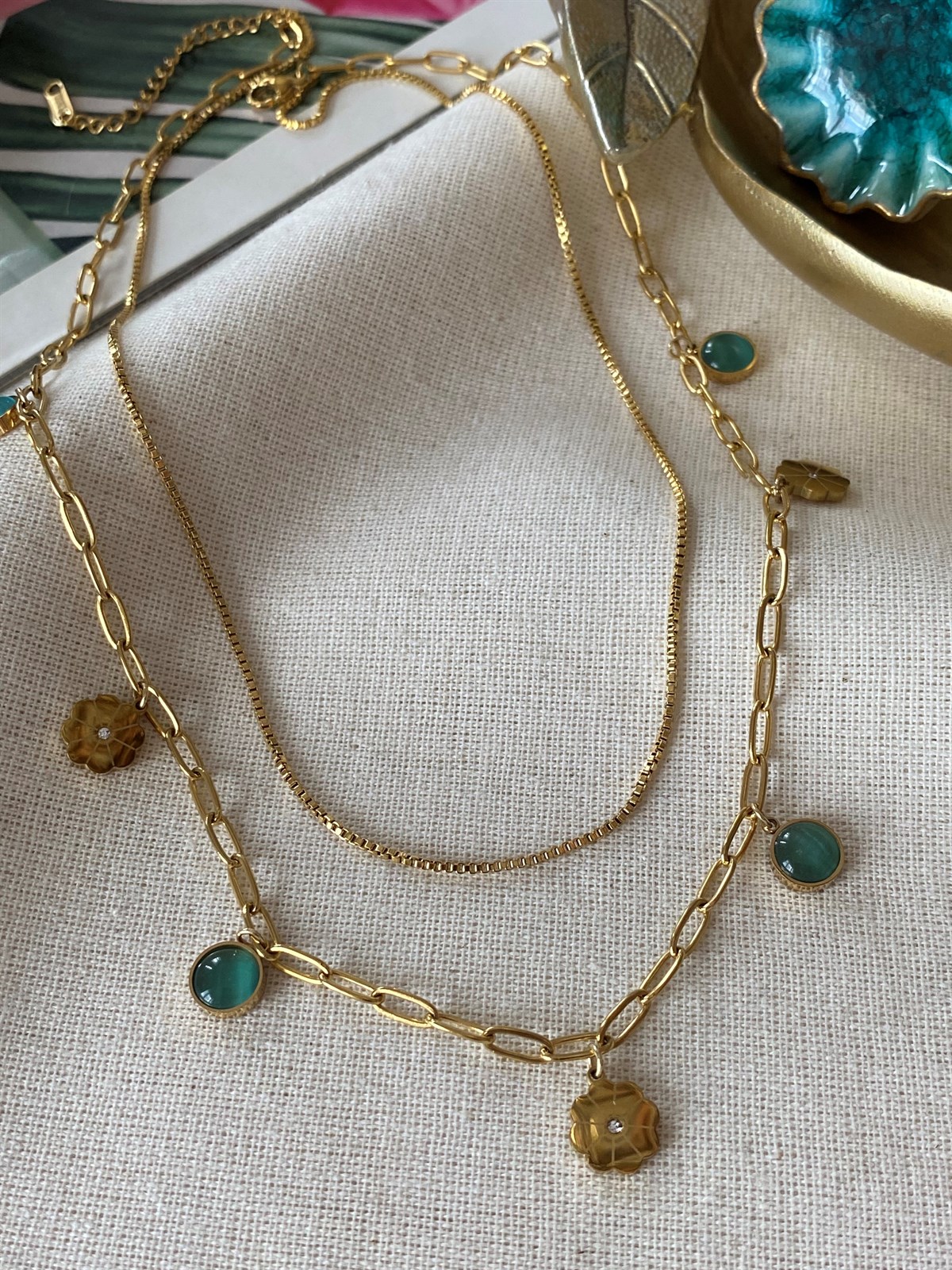 Çelik İkili Çiçek Kolye