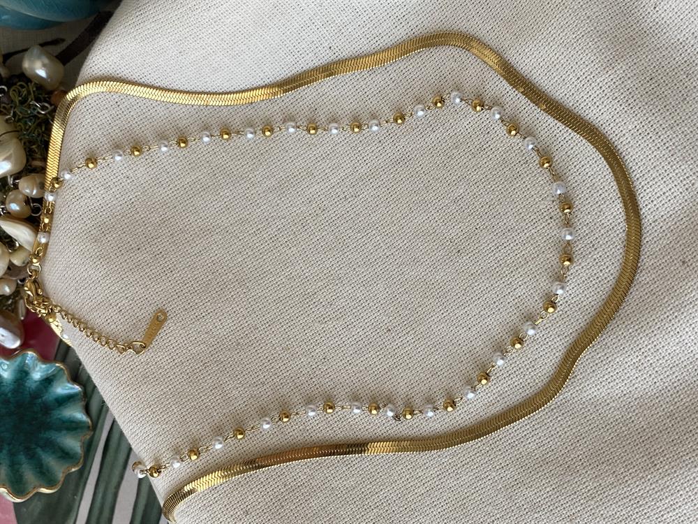 Steel Double Pearl Necklace