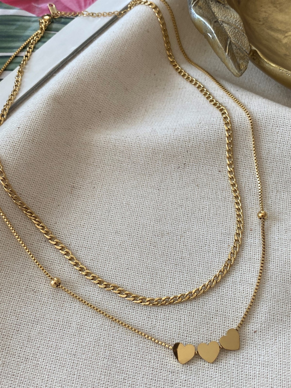 Çelik İkili Kalpli Kolye