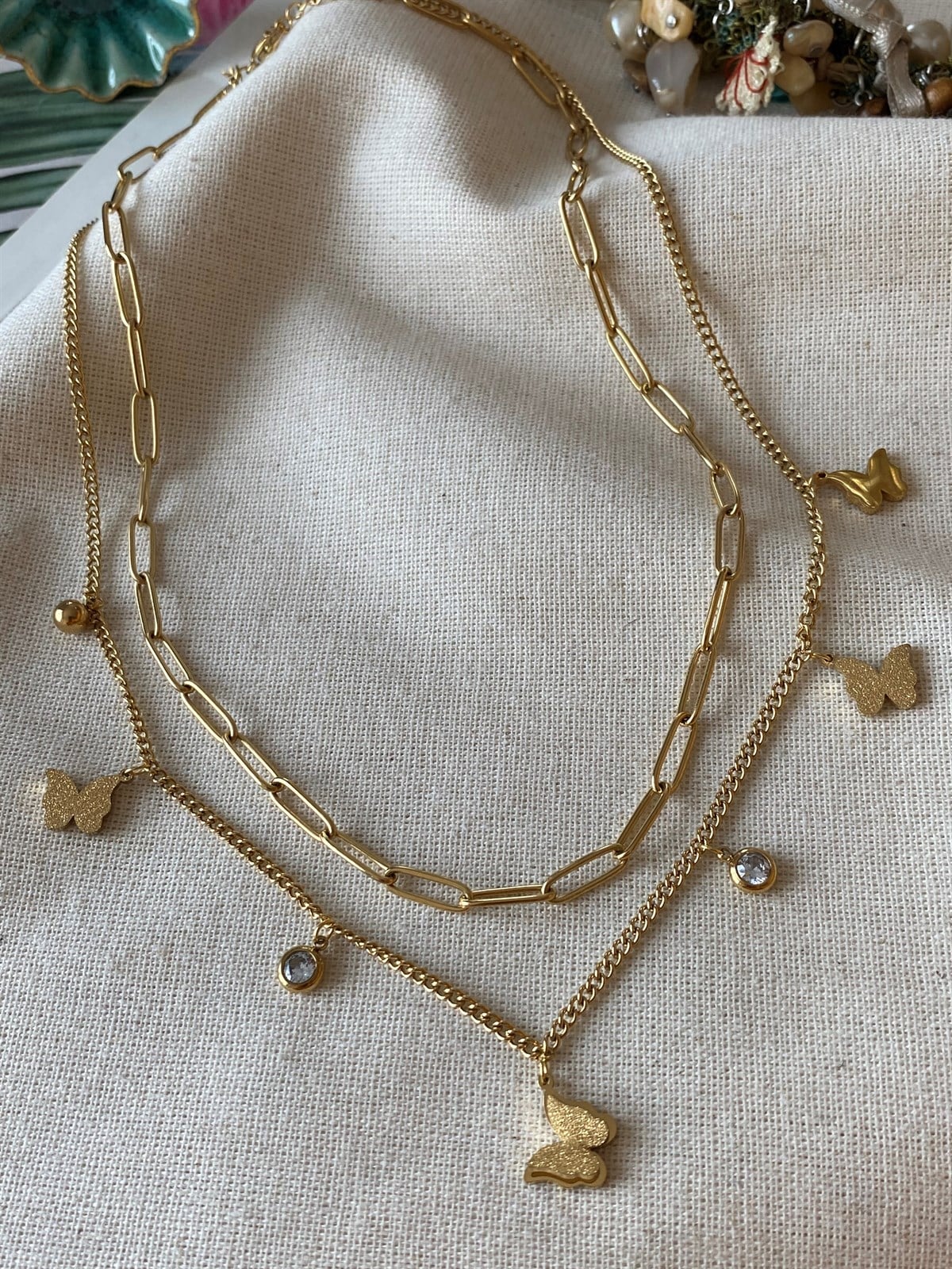 Çelik İkili Kelebek Kolye