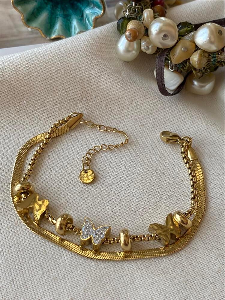 Çelik İkili Kelebek Model Bileklik