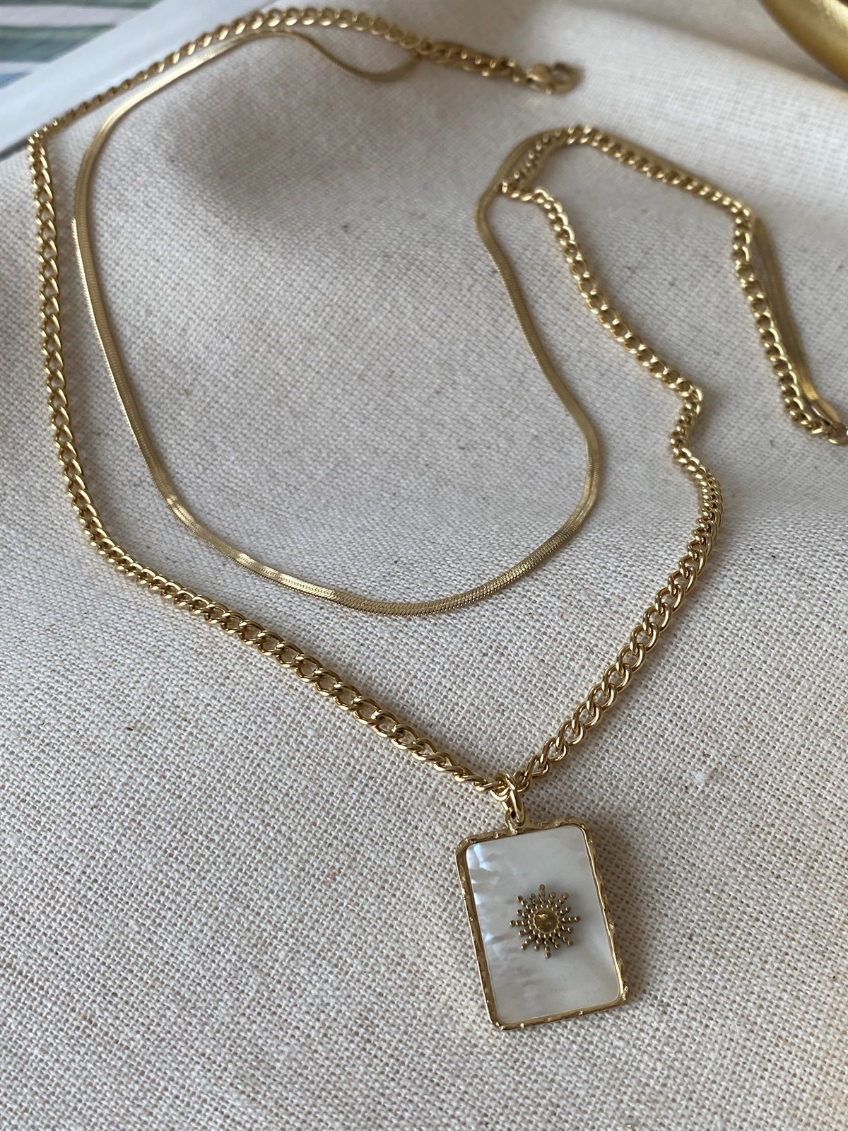 Steel Double Mother of Pearl Sun Necklace