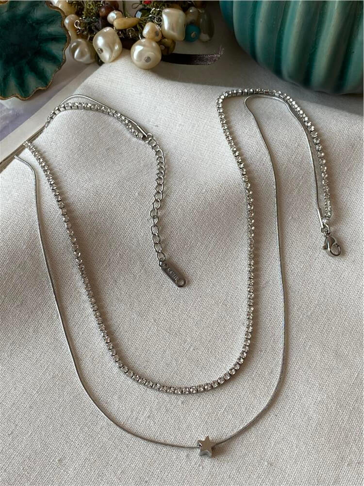 Çelik İkili Suyolu Detaylı Mini Yıldız Kolye