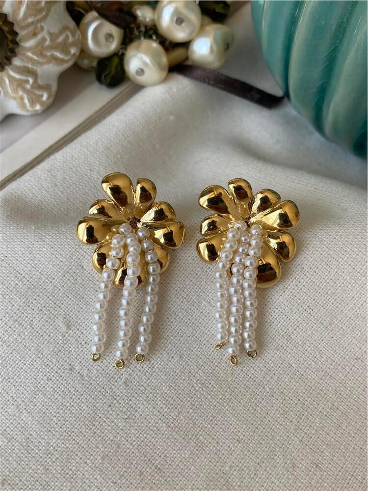 Çelik İnci Sarkıtlı Çiçek Küpe