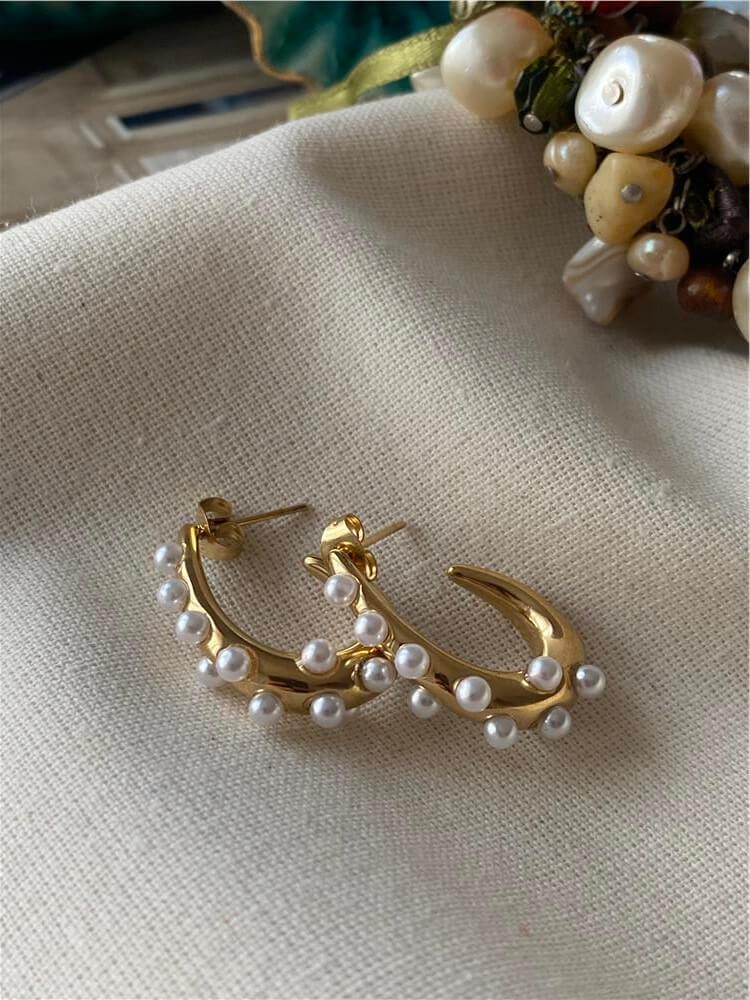 Çelik İncili Damla Model Küpe