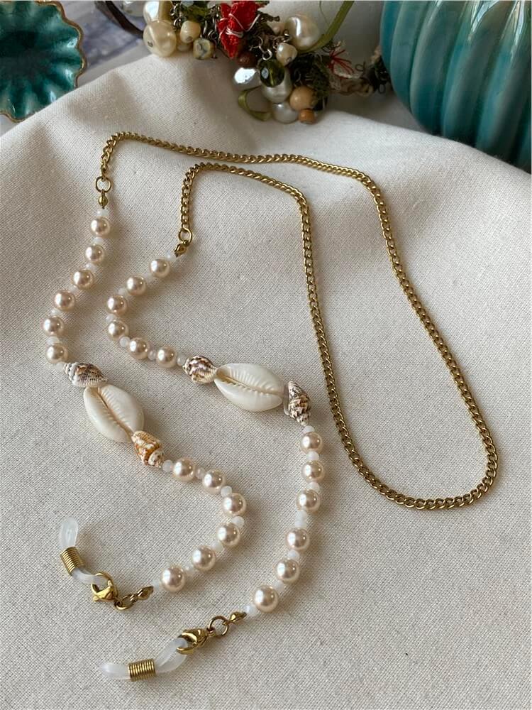 Çelik İncili Deniz Kabuğu Detaylı Gözlük Askısı