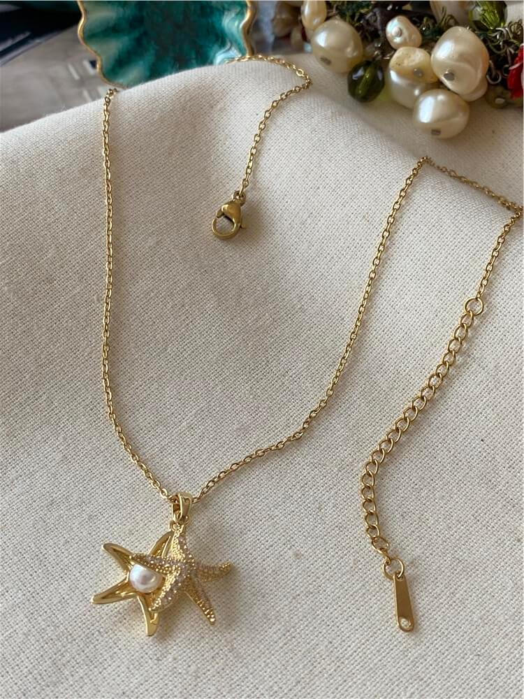 Çelik İncili Denizyıldızı Kolye