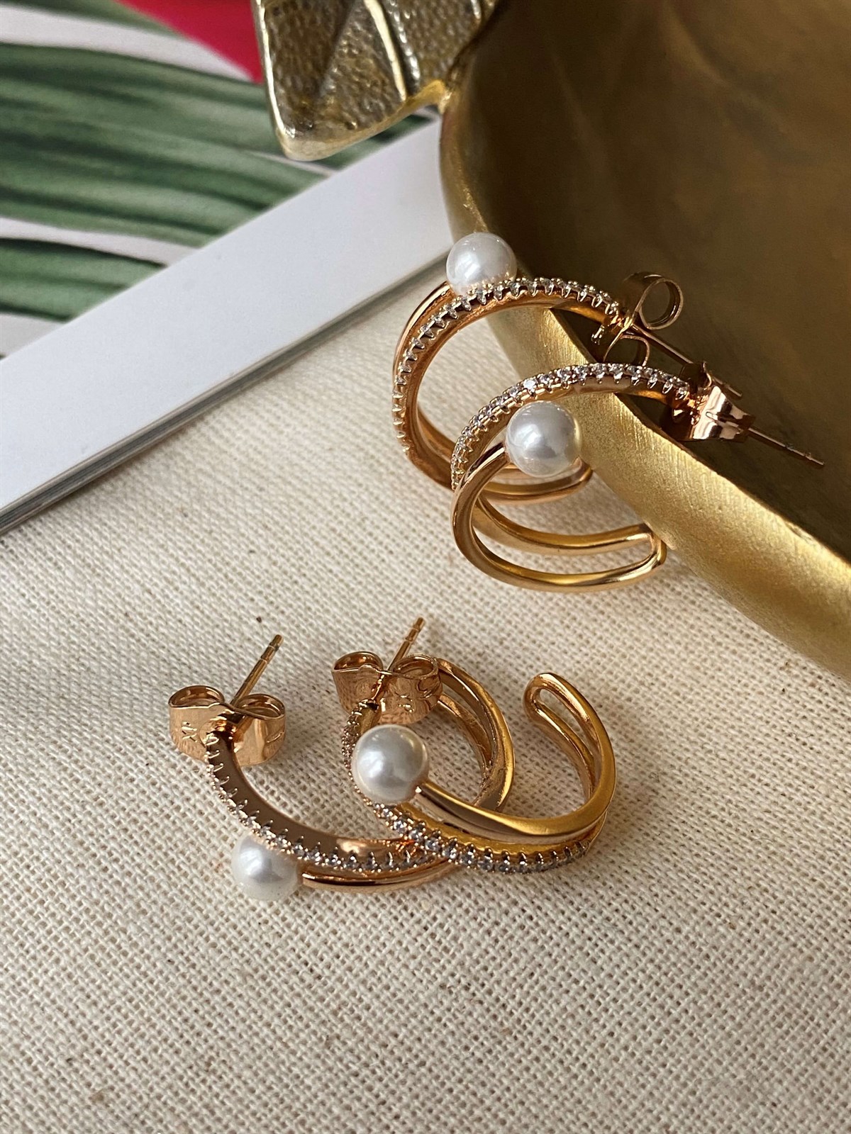 Çelik İncili Halka Küpe