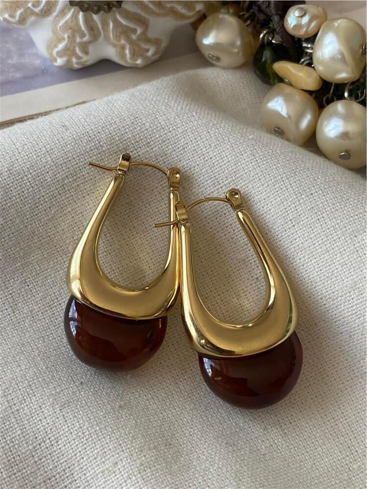 Çelik Kahverengi Damla Model Küpe