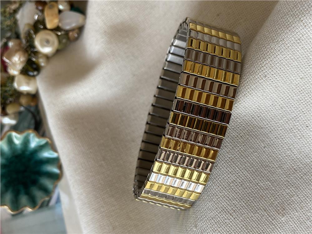 Çelik Kalın Gold Silver Esnek Bileklik