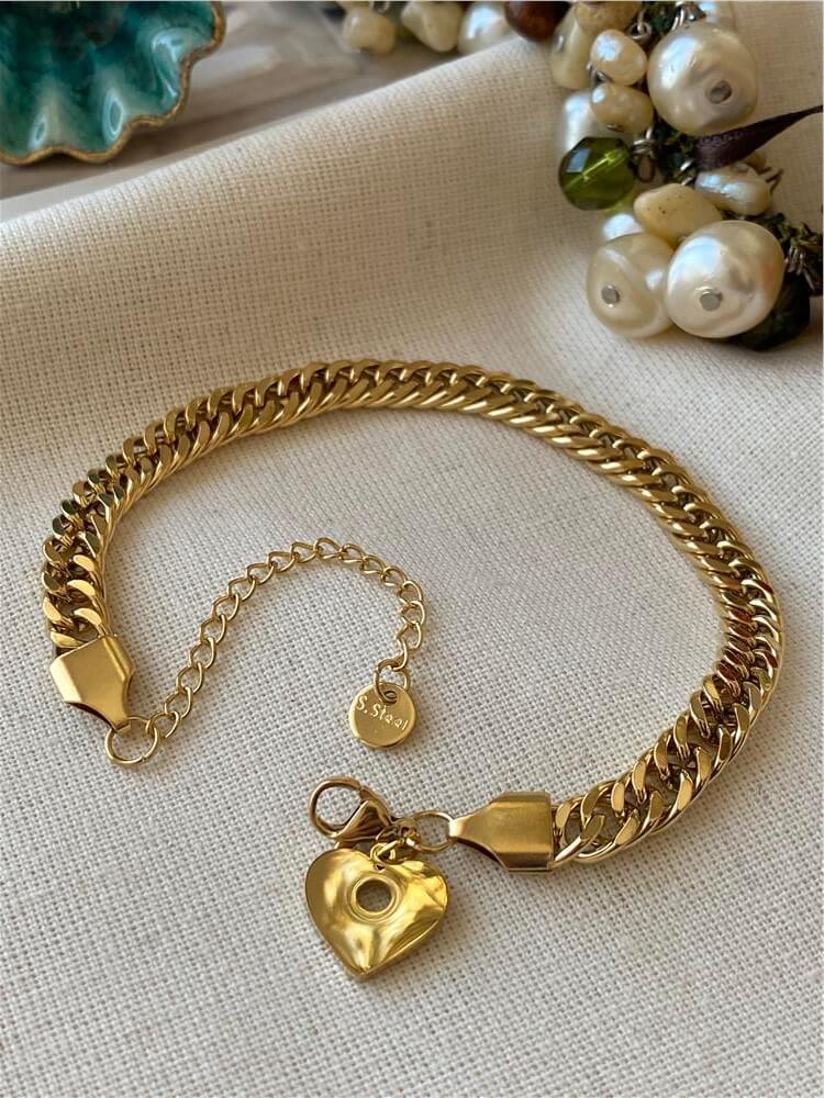 Çelik Kalp Charmlı Sık Zincir Bileklik